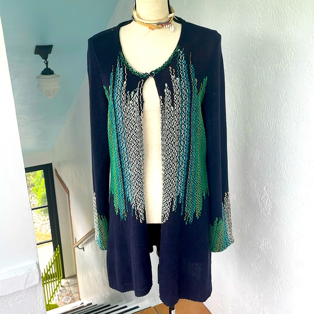 Nic + Zoe Long Embroidered Stitch Detail Cardigan Size Large‎